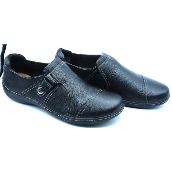 Clarks Cora Poppy Black Leather Slip on Shoes Comfort Flat Loafer Womens 9.5 - Picture 6 of 7